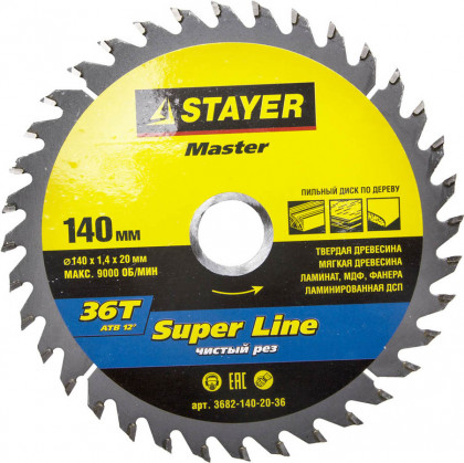 Пильный диск по дереву STAYER 3682-140-20-36