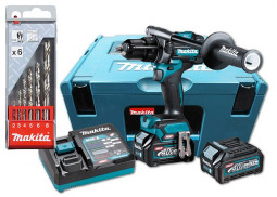 Аккумуляторный ударный шуруповерт XGT MAKITA HP001GD201 + набор сверл D-57196