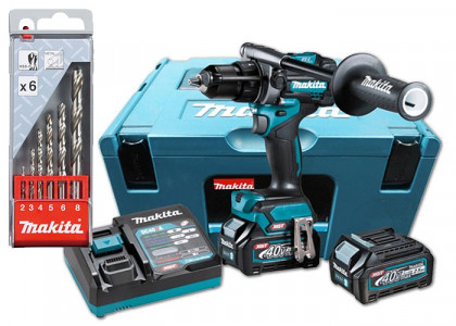 Аккумуляторный ударный шуруповерт XGT MAKITA HP001GD201 + набор сверл D-57196