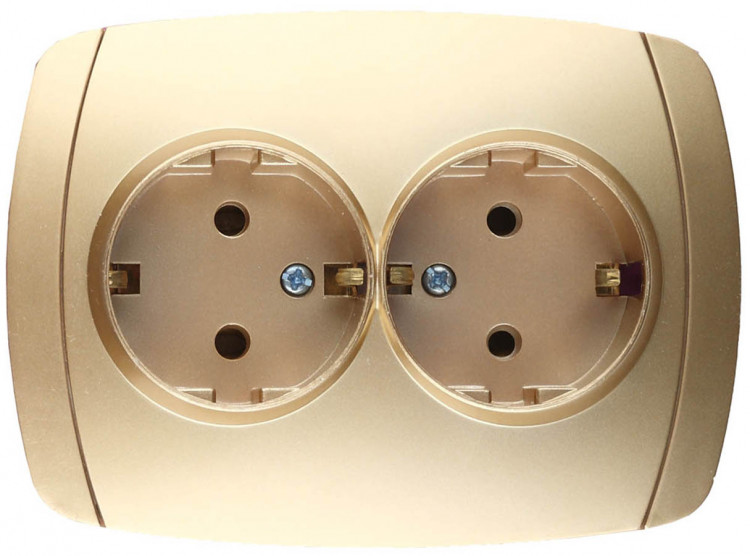 Двойная розетка с заземлением СВЕТОЗАР АКЦЕНТ SV-54207-GM