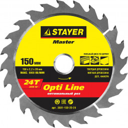 Пильный диск по дереву STAYER 3681-150-20-24