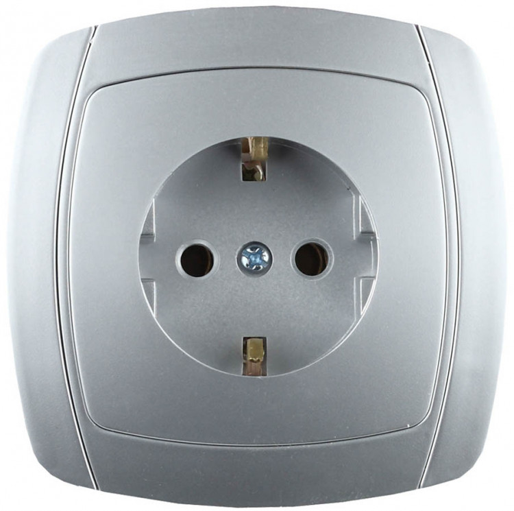 Одинарная розетка с заземлением СВЕТОЗАР АКЦЕНТ SV-54205-SM