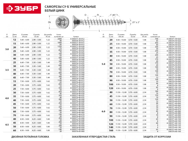 Саморезы по дереву ЗУБР 4-300371-45-040
