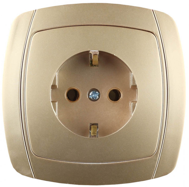 Одинарная розетка с заземлением СВЕТОЗАР АКЦЕНТ SV-54205-GM