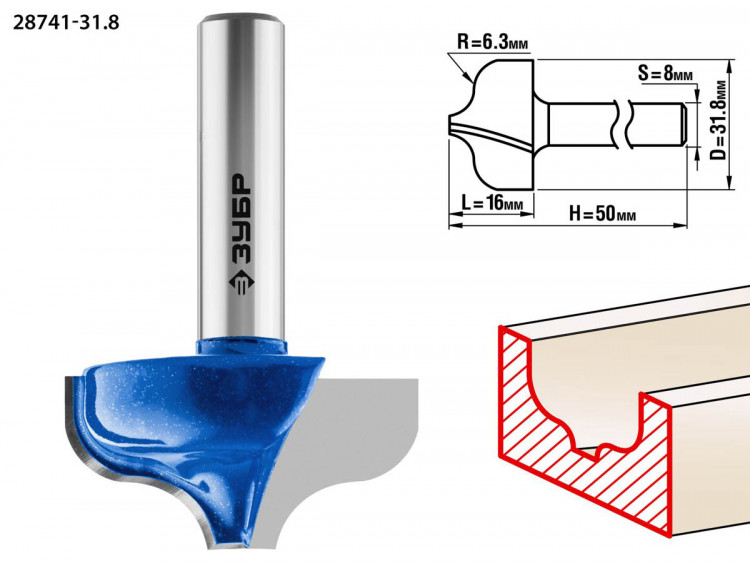 Фреза пазовая фасонная №2 ЗУБР 28741-31.8