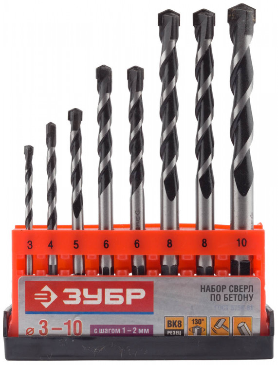 Набор ударных сверл по бетону ЗУБР СУПЕР-6 2916-H8