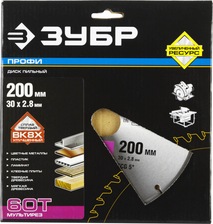 Пильный диск по дереву универсальный ЗУБР 36853-200-30-60