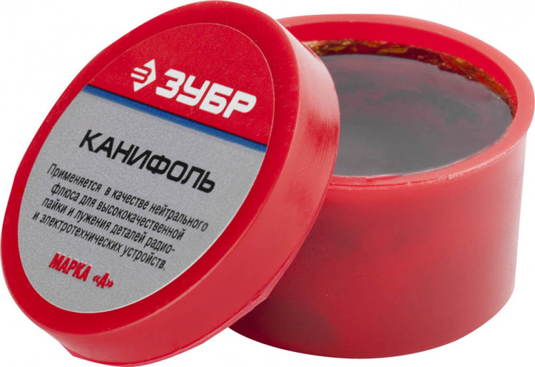 Канифоль сосновая Зубр 55470-020 применяется для высококачественной пайки и лужения радио- и электротехнических устройств. Является хорошим диэлектриком. Изготовлена в соответствии с ГОСТ 19113-84. Объем — 20 г. Продукция предназначена для профессионально