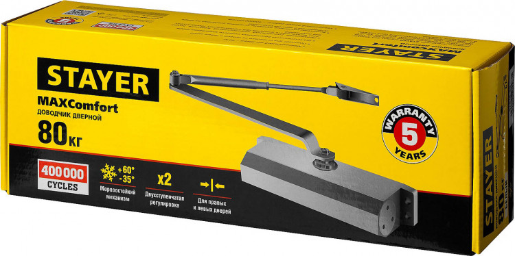 Доводчик дверной STAYER 37916-50, STAYER вес двери 80 кг