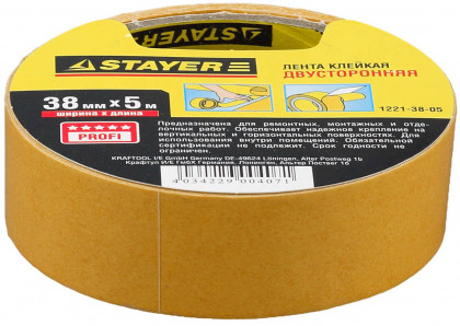 Двусторонняя клейкая лента STAYER 1221-38-05