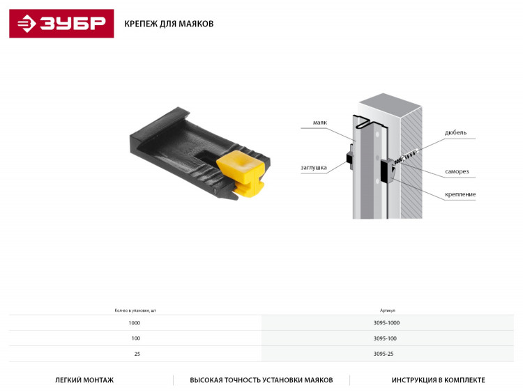 Крепеж для маячкового профиля ЗУБР 3095-1000