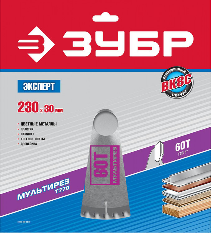 Пильный диск по дереву универсальный ЗУБР 36907-230-30-60