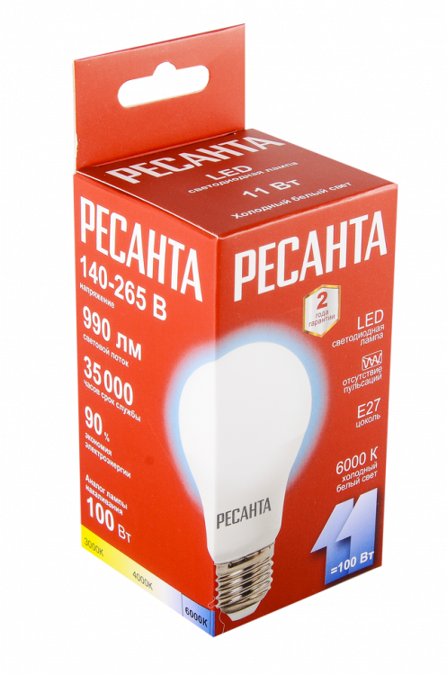 Лампа светодиодная Ресанта LL-R-A60-11W-230-6K-E27