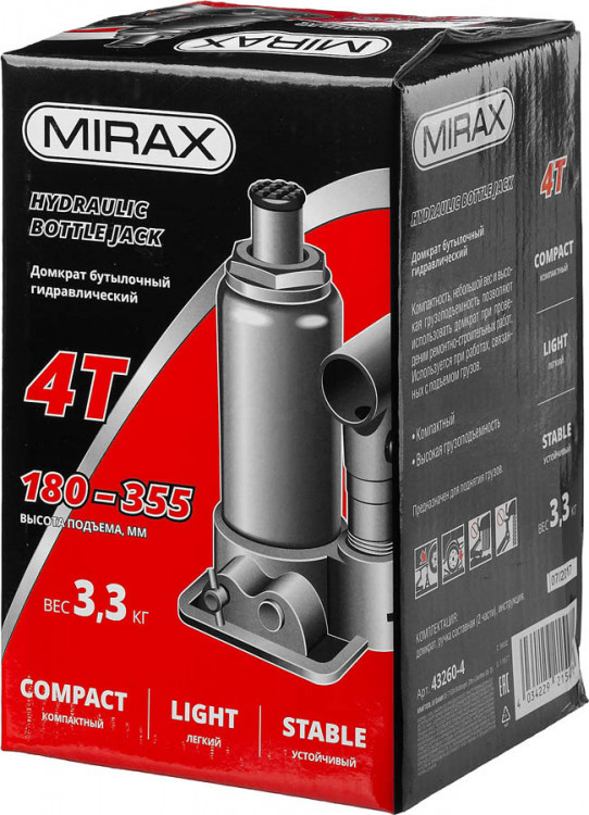 Домкрат гидравлический бутылочный MIRAX 43260-4