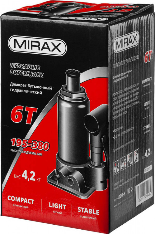 Домкрат гидравлический бутылочный MIRAX 43260-6