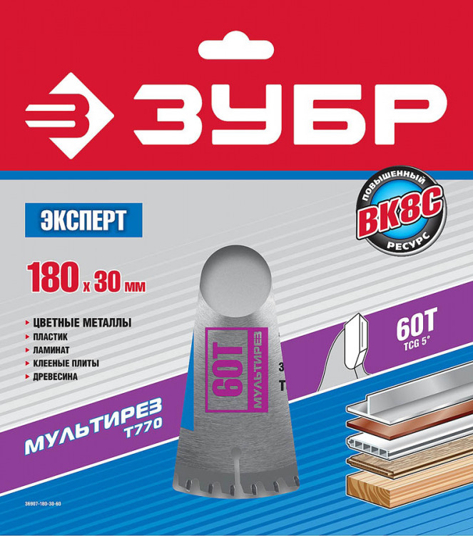 Пильный диск по дереву универсальный ЗУБР 36907-180-30-60