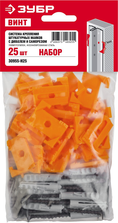 Набор СКШМ в комплекте с дюбелем и саморезом ЗУБР ВИНТ-Н25 3095-Н25