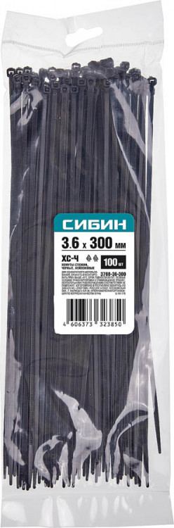 Хомуты нейлоновые черные СИБИН 3788-36-300
