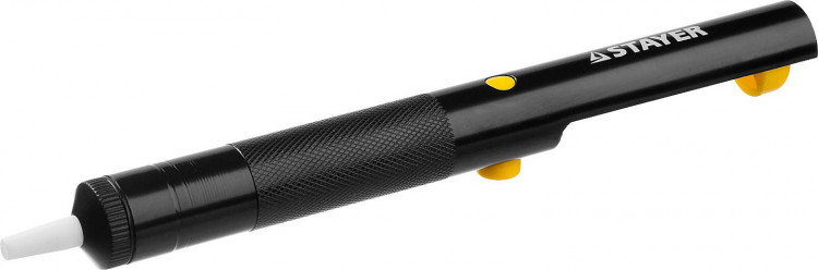 Шприц для удаления припоя металлический STAYER Maxterm 55320 применяется совместно с электропаяльником для удаления свинцово-оловянного припоя с печатных плат и иных мест пайки. Удобен в использовании благодаря автоматическому срабатыванию штока с поршнем