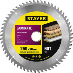 Пильный диск по ламинату STAYER 3684-250-30-60