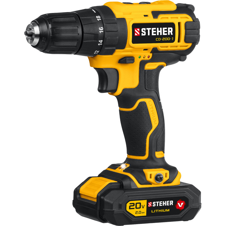 Аккумуляторная дрель шуруповерт STEHER CD-200-1