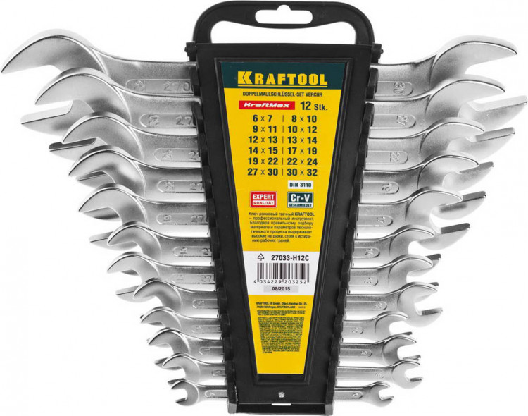 Набор рожковых гаечных ключей KRAFTOOL 27033-H12C