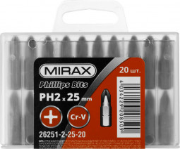 Профессиональные биты MIRAX 26251-2-25-20 изготовлены из высококачественной легированной стали и имеют точную геометрию шлицов