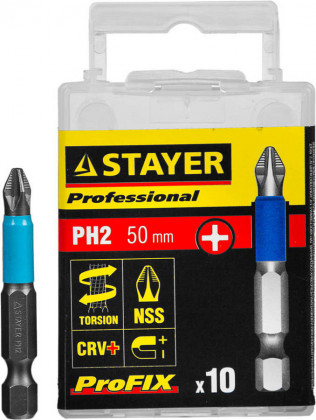 Профессиональные биты STAYER 26203-2-50-10_z01 изготовлены из высококачественной легированной стали и имеют точную геометрию шлицов
