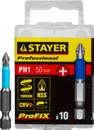 Профессиональные биты STAYER 26203-1-50-10_z01 изготовлены из высококачественной легированной стали и имеют точную геометрию шлицов